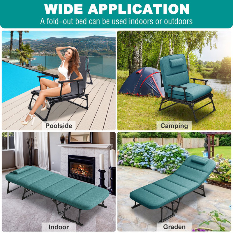 Alwyn Home Folding Sofa Bed Cot with Mattress, 4Fold Sleeping Cots